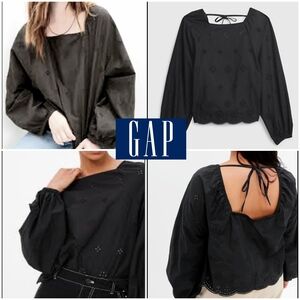 GAP Long Sleeve Boxy Eyelet Boho Blouse with Tie Back SZ XL Tall
